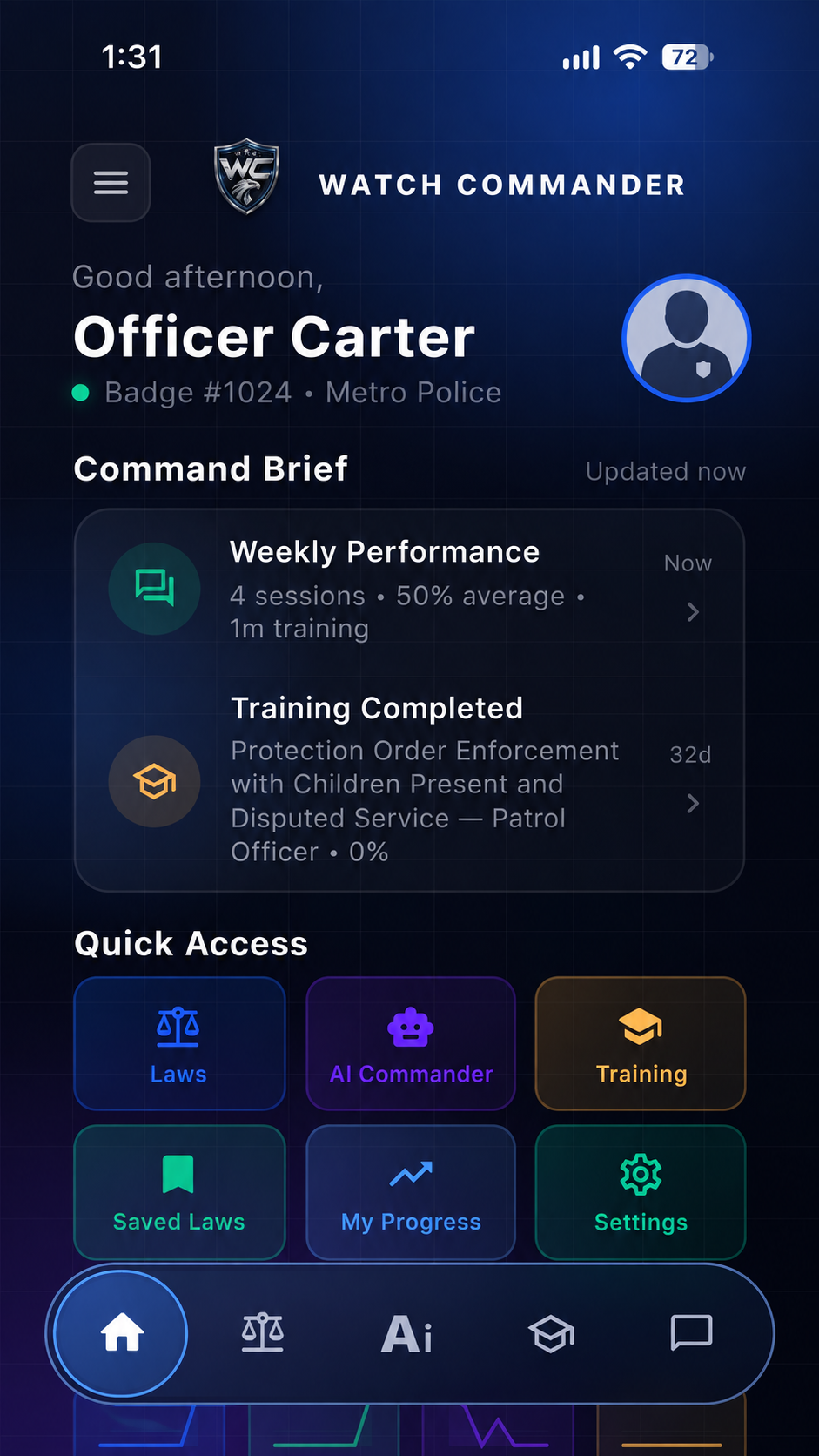 Watch Commander home screen